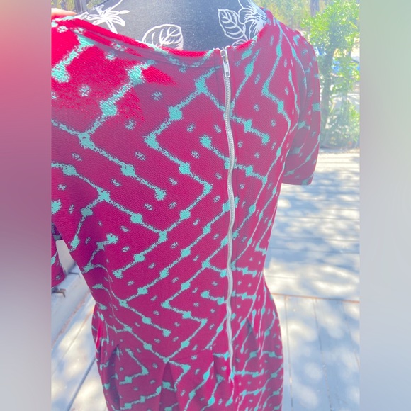 Lularoe Amelia Dress Size Large L Dark Pink Aqua Teal - Picture 4 of 7